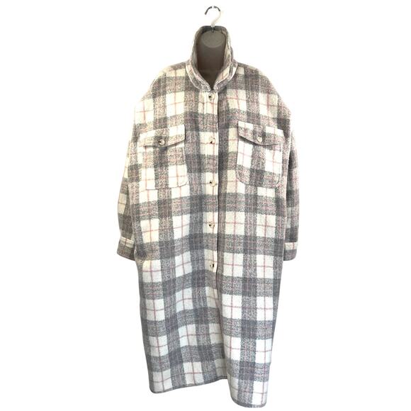 Anthropologie If By Sea Plaid Long Bobbie Shirt Jacket Shacket Gray - Picture 11 of 15